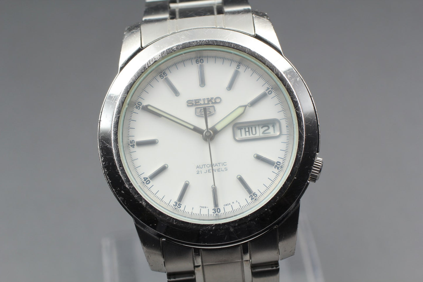 Vintage Seiko 5 7S26-02W0 39mm White Dial Day-Date Automatic Mens Watch JAPAN