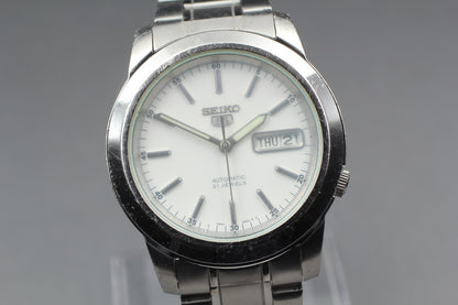 Vintage Seiko 5 7S26-02W0 39mm White Dial Day-Date Automatic Mens Watch JAPAN