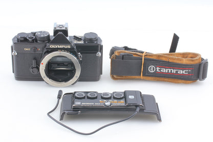 *N MINT w/ Recordata Back 2* Olympus OM-2 Black SLR 35mm Film Camera From JAPAN