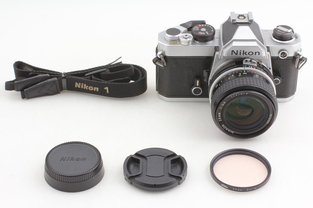 *Near MINT+++* Nikon FM Silver SLR 35mm Film Camera Ai 28mm F3.5 Lens From JAPAN